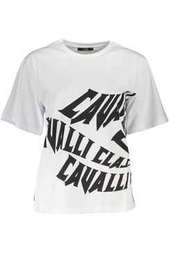 Cavalli Class Chic White Printed Tee with Classic Elegance