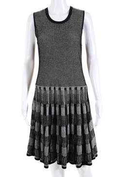 womens knit crewneck sleeveless fit & flare dress black white