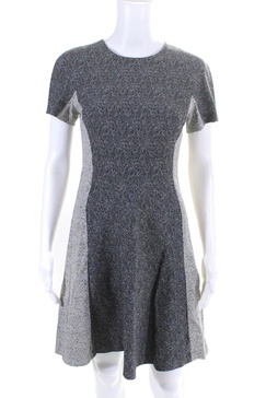 womens gray cotton two tone textured short sleeve shift dress