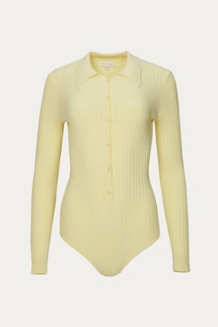 cyndie knit bodysuit in pale yellow