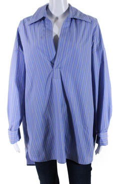 womens lana striped shirting oversize shirt blouse blue