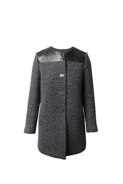 coat with leather trim in grey wool