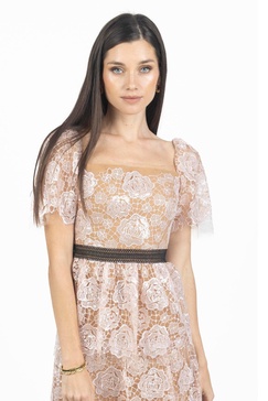 luna guipure lace embellished dress in pink