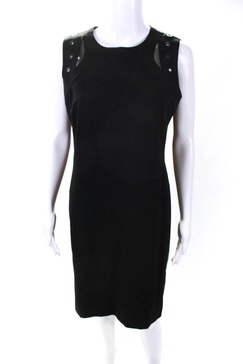 womens round neck cutout stud sleeveless shift dress black