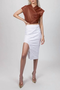 ruched midi skirt in white