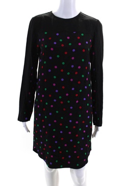 womens silk polka dot shirt dress black multi colored