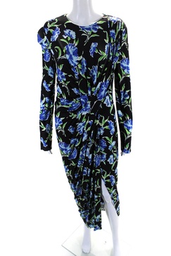 womens jersey knit floral print mid-calf drape dress multicolor