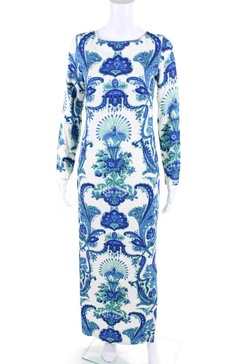 womens floral cut-out long sleeve side slit maxi dress blue