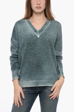 asymmetrical virgin wool and cashmere v-neck sweater