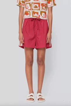 avery crochet edge shorts in red