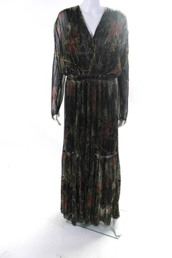 womens long sleeve metallic floral hendrix maxi dress brown multi