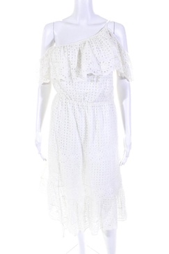 womens cotton lace one shoulder ruffled textured maxi dress white