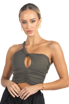 belle drapped activewear sportsbra in dark green