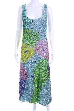 prism rainbow sequin midi dress