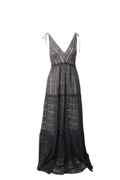 v-neck tiered gown in black cotton