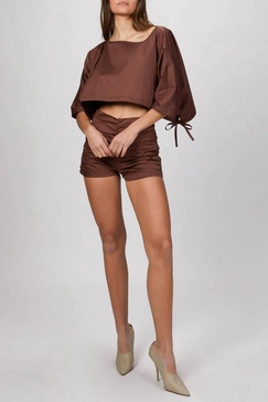 ruched mini shorts in brown