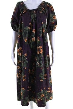 womens floral print short sleeves sun dress purple