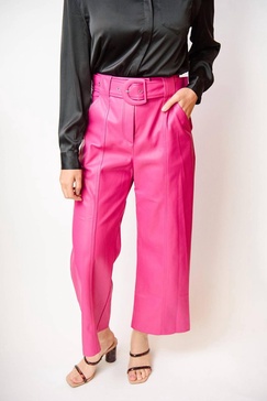 joy faux leather pant in hot pink