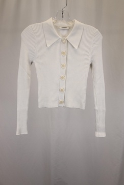 sandro ribbed knit collared button-down in cream cotton