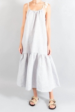 shoulder tie dress in textured stripe print