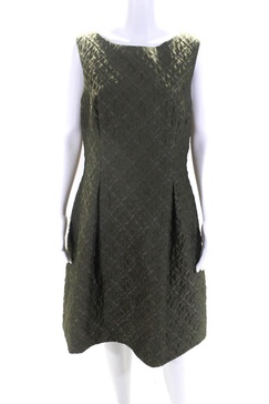 womens green wool textured crew neck sleeveless shift dress