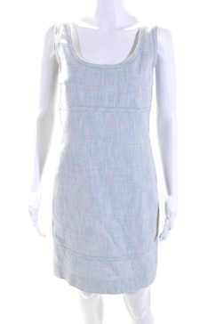 womens scoop neck knee length sleeveless sheath dress blue