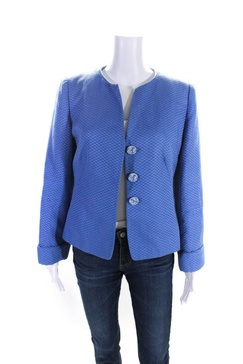 womens satin jacquard button up jacket light blue