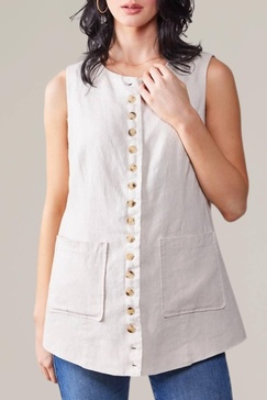 linen longline vest in natural