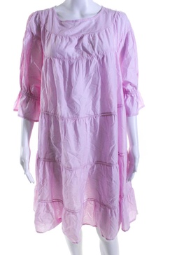 womens short sleeve tiered crew neck swing dress light pink