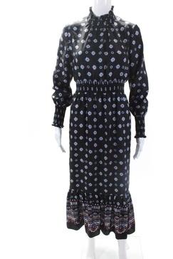 women's high neck long sleeves tiered maxi dress black paisley