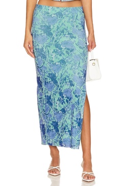 rosalie mesh midi skirt in teal combo floral