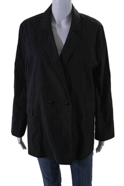 womens striped button closure blazer jacket black white cotton