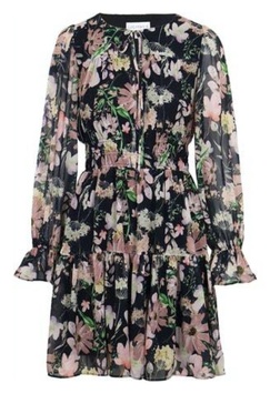 garner floral long sleeve dress in black/pink floral