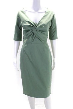 womens pleated v-neck short sleeve zip up midi dress green