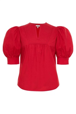 women's emilia embroidered top in jester red