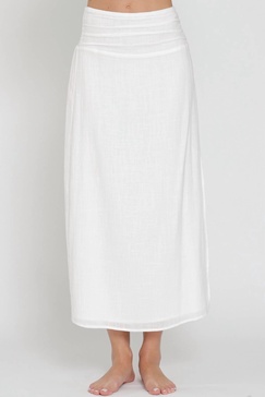 high waisted smocked midi skirt in white