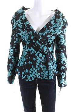 womens silk woven floral print jacket blazer black