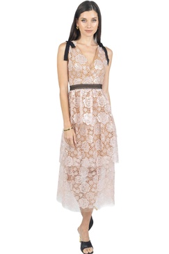 natalia pink sequined guipure lace dress