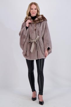 mink jacket with stone marten hood trim