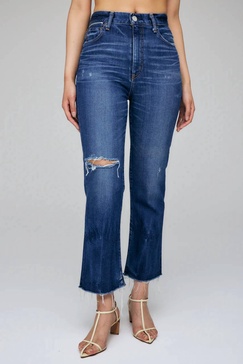 rhode cropped flare-hi jeans in dark blue