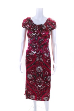 womens silk paisley print dresses pink black