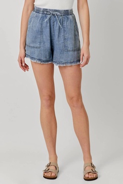 frayed detail washed shorts in light blue