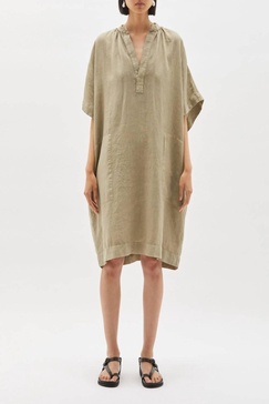 washed linen gathered tank dress in artichoke