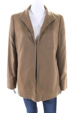 womens unlined fleece hook & eye blazer jacket brown cashmere