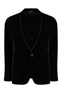 GIORGIO ARMANI Men's Single-Breasted Velvet Jacket for FW23 in Black