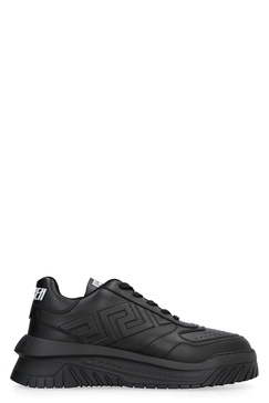 VERSACE Classic Black Leather Low-Top Sneakers for Men