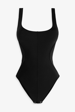 Mesh-trimmed stretch-jersey bodysuit