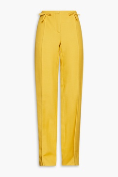 Bow-embellished wool and silk-blend straight-leg pants