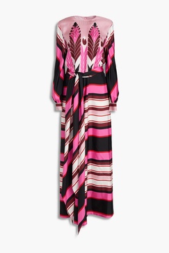 Belted printed silk-twill wide-leg jumpsuit