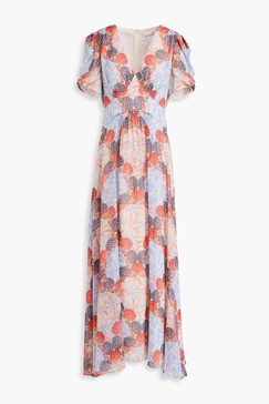 Pleated printed silk-georgette maxi dress